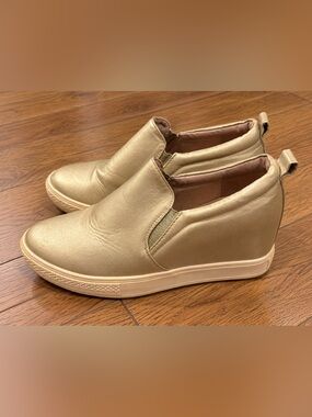 Wanted Metallic Gold Slip-On Wedge Sneakers